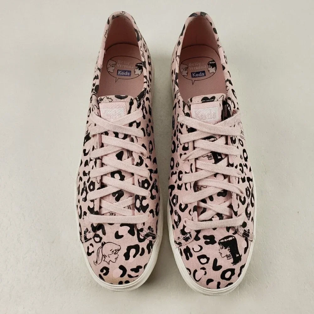 Keds Betty & Veronica Triple Kick Sneakers Pink Leopard Womens 9.5 Lace Up Shoes